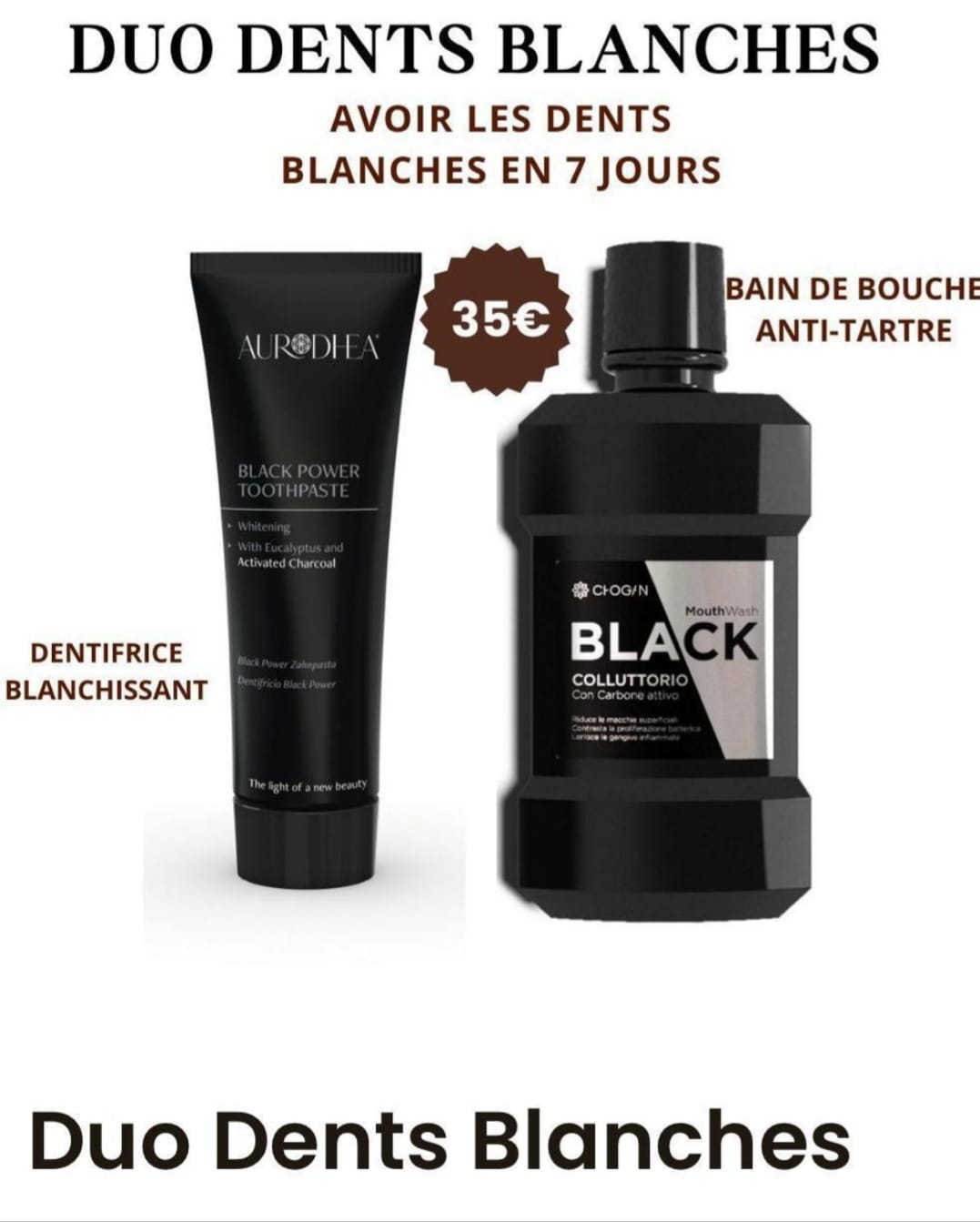 DUO DENTS BLANCHES AU CHARBON EN 7 JOURS